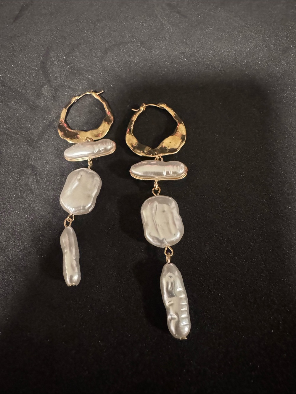 Gold Drop Baroque Pearl Dangle Earrings - White Pearls